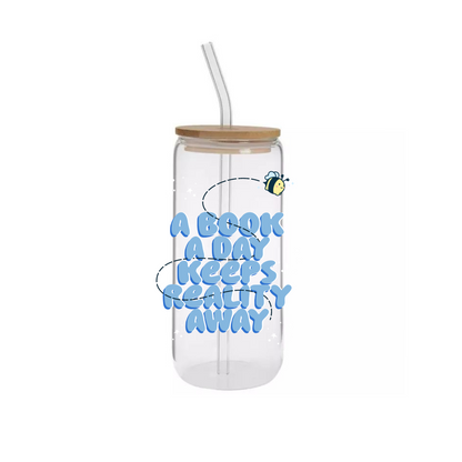 Glass Cup 500ml - A BOOK A DAY KEEPS REALITY AWAY