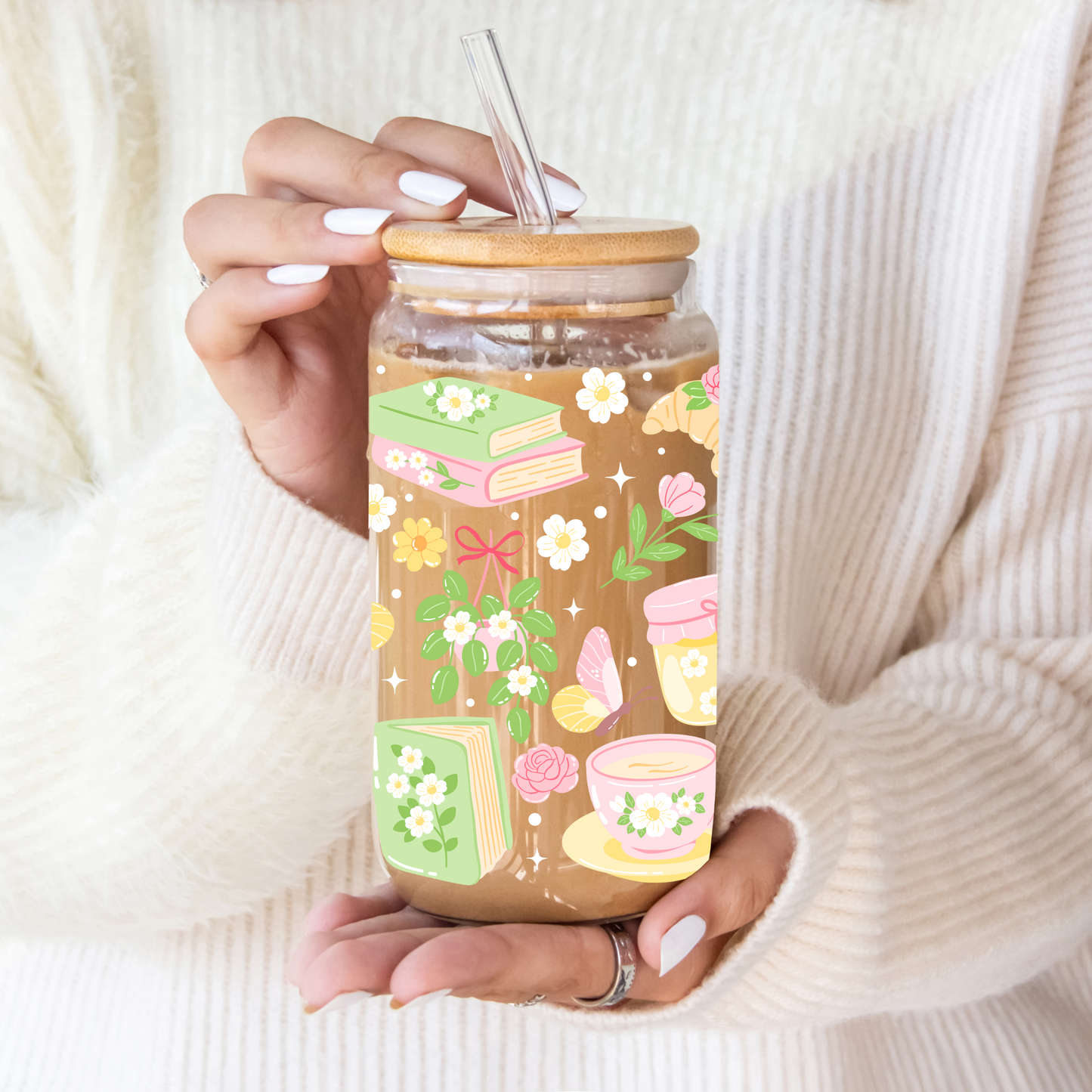 Glass Cup 500ml - COZY FLORAL BOOKS